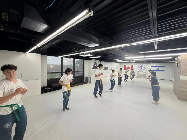 Students practising their stance in a group class